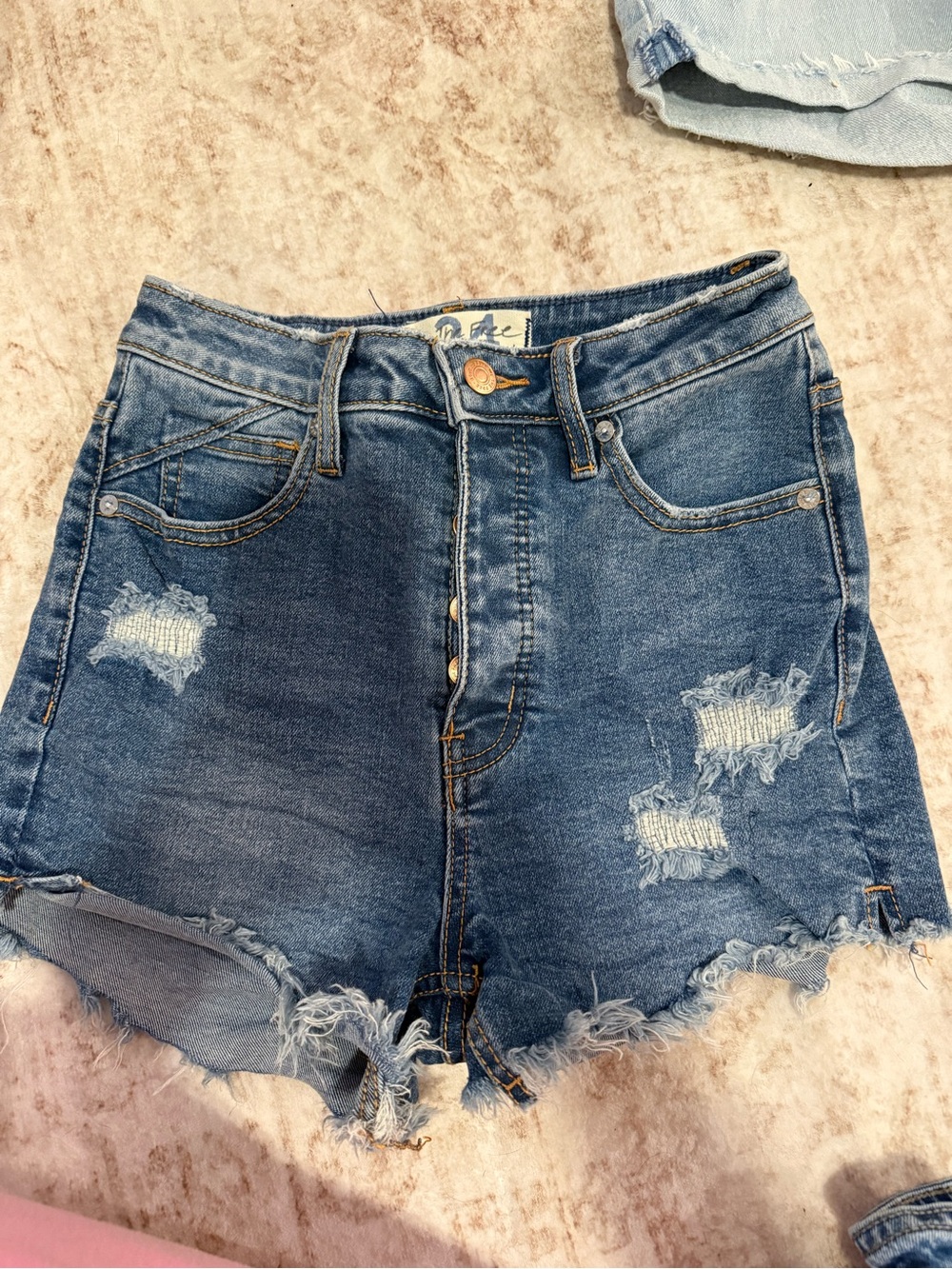 We The Free Distressed High-Rise Denim Shorts - Blue